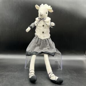 Christmas Deer Ballerina Shelf Sitter White Black Dress Furry Vest 23"